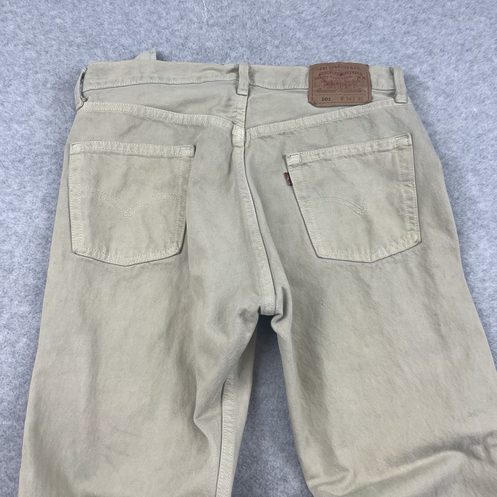 Levis 501 Jeans Mens 32x30 Vintage Made USA Tan khaki Button Fly Straight 1999 - Picture 4 of 16